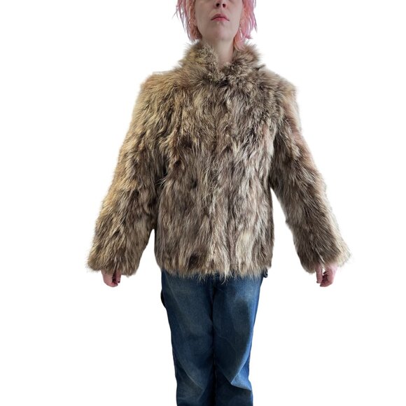 Vintage 1970s J.Fox Boston Genuine Raccoon Fur Coat Car Length Pockets Brown - Picture 3 of 12